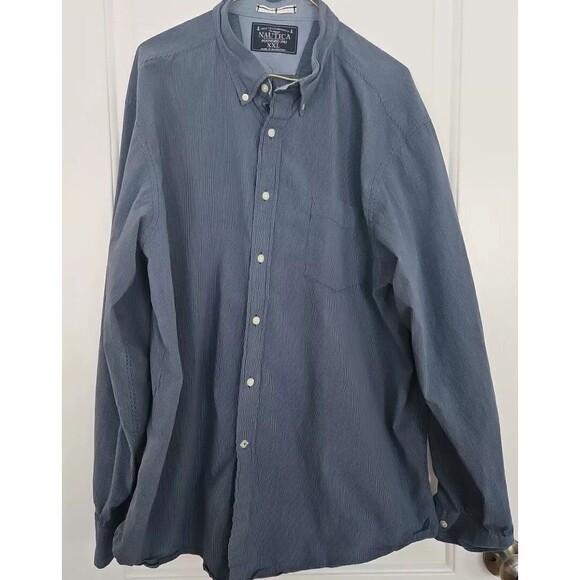 NAUTICA Button Down Shirt Pocket Blue W/slim White Stripes, Mens  XXL, Preppy - Picture 1 of 7